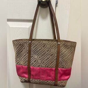Coach Tan and Pink Signature Tote